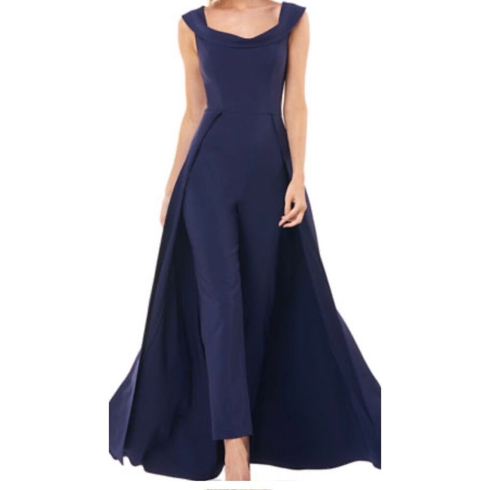 Preloved Kay Unger Navy Blue Jumpsuit With Skirt Overlay